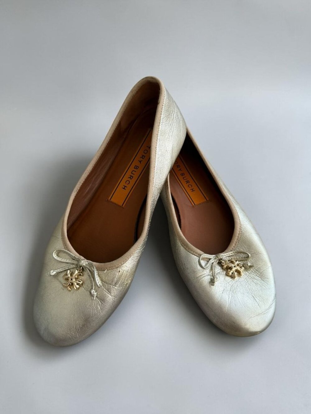 TORY BURCH Gold Leather Ballet Flats Size 8